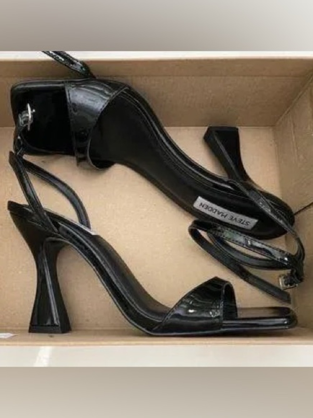 Steve Madden Black Patent Open-Toe Block Heel Sandals